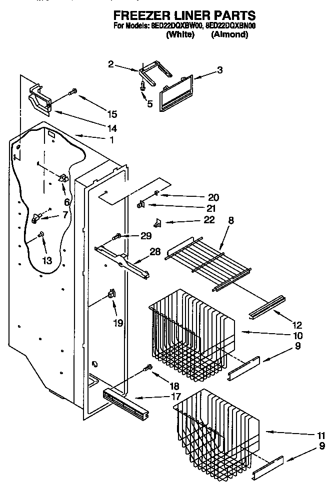 Whirlpool 8ED22DQXBW00 freezer liner diagram