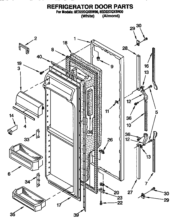 Whirlpool 8ED22DQXBW00 refrigerator door diagram