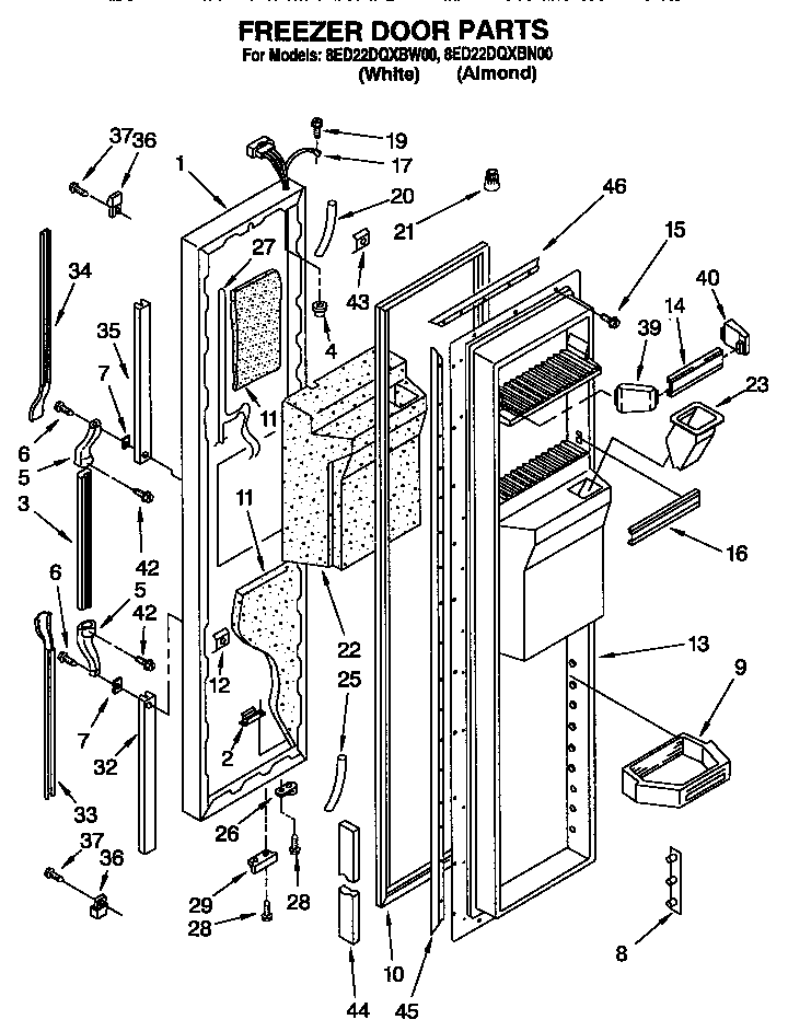 Whirlpool 8ED22DQXBW00 freezer door diagram