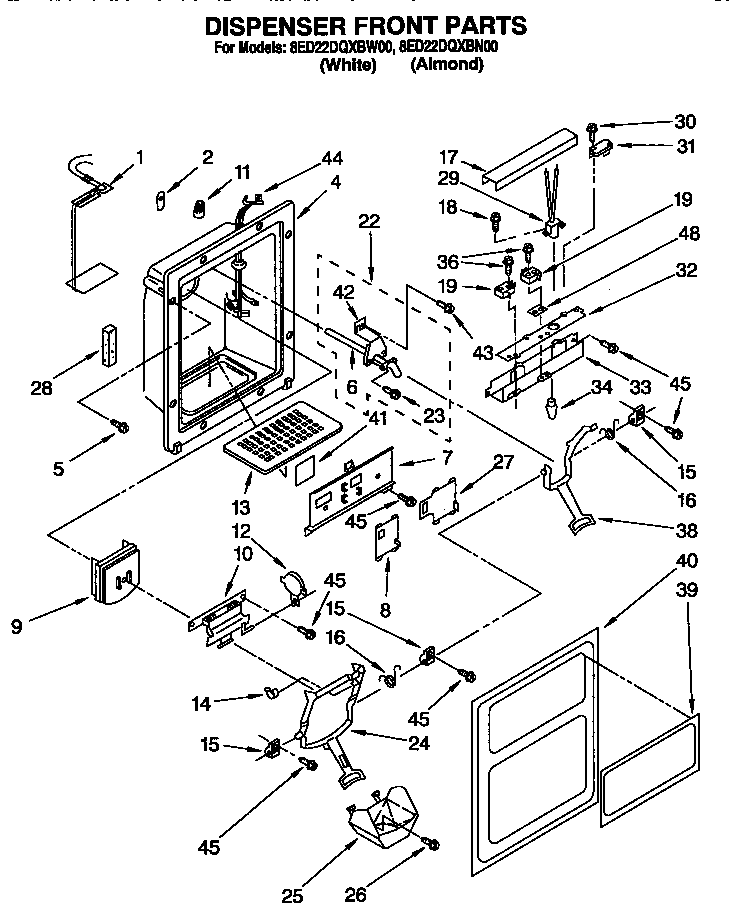 Whirlpool 8ED22DQXBW00 dispenser front diagram