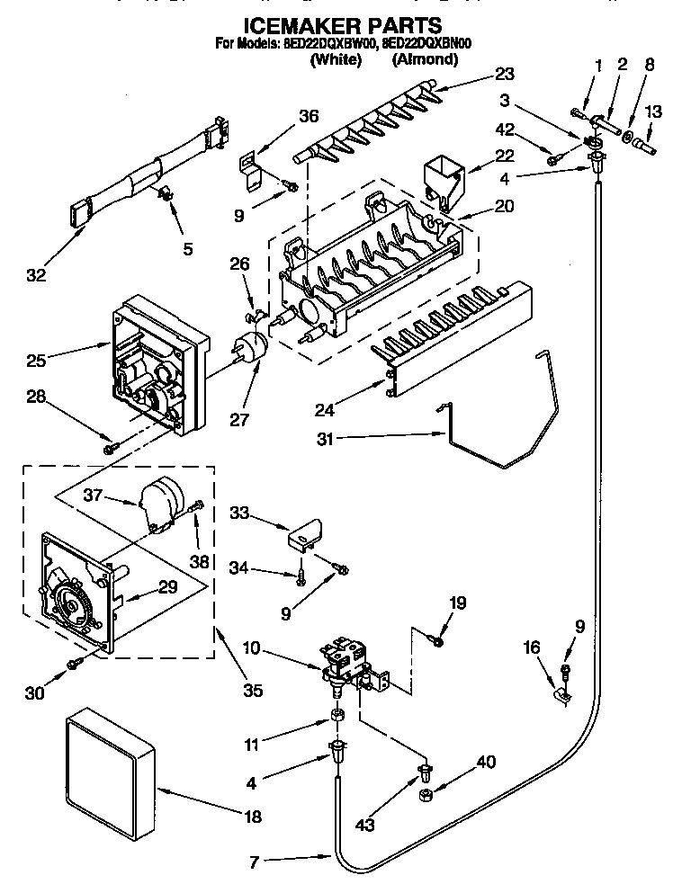 Whirlpool 8ED22DQXBW00 icemaker diagram