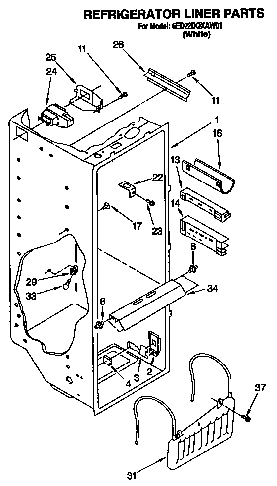 Whirlpool 6ED22DQXAW01 refrigerator liner diagram