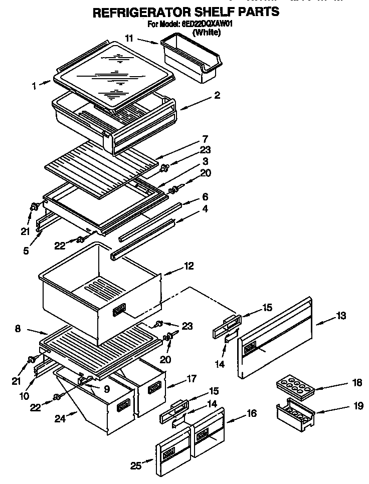 Whirlpool 6ED22DQXAW01 refrigerator shelf diagram