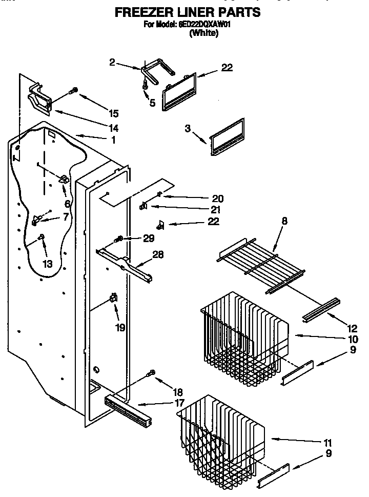 Whirlpool 6ED22DQXAW01 freezer liner diagram