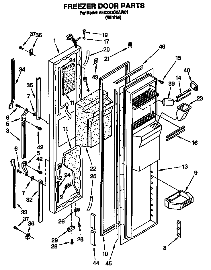 Whirlpool 6ED22DQXAW01 freezer door diagram
