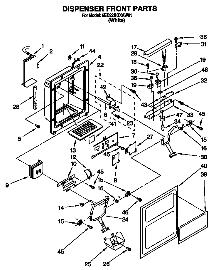Whirlpool 6ED22DQXAW01 dispenser front diagram
