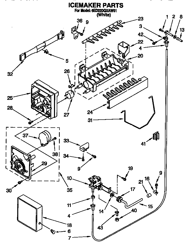 Whirlpool 6ED22DQXAW01 icemaker diagram