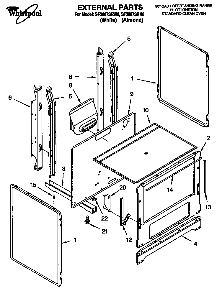 Whirlpool SF3007SRN6 external diagram
