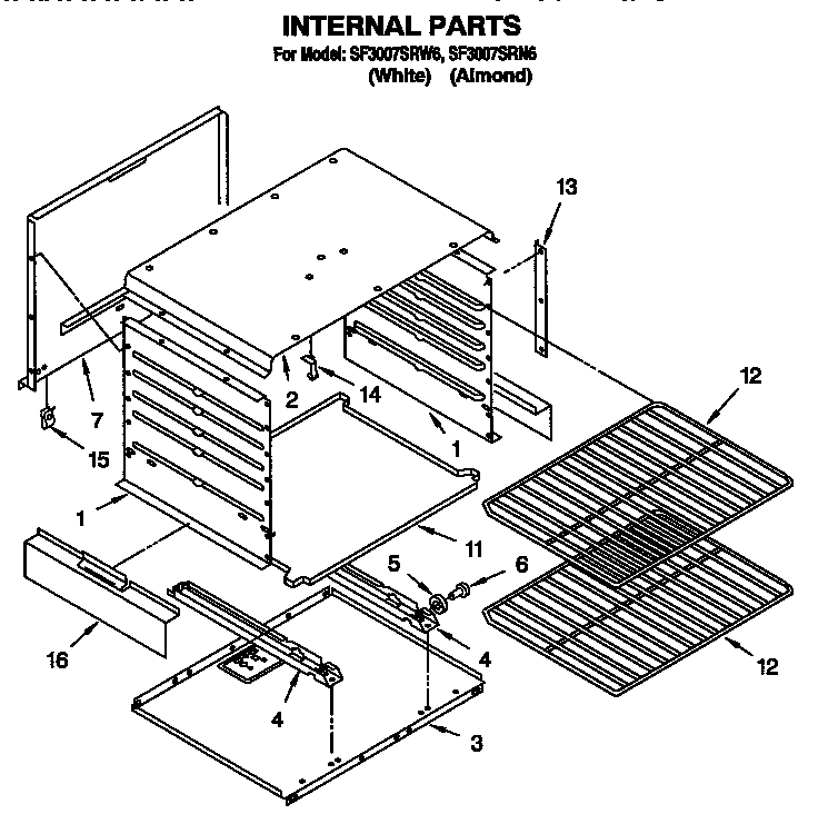 Whirlpool SF3007SRN6 internal diagram