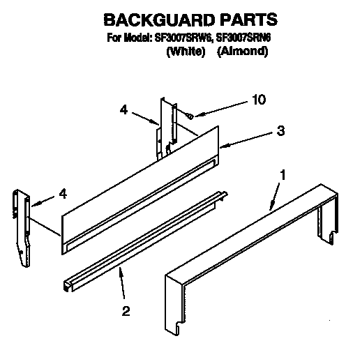 Whirlpool SF3007SRN6 backguard diagram