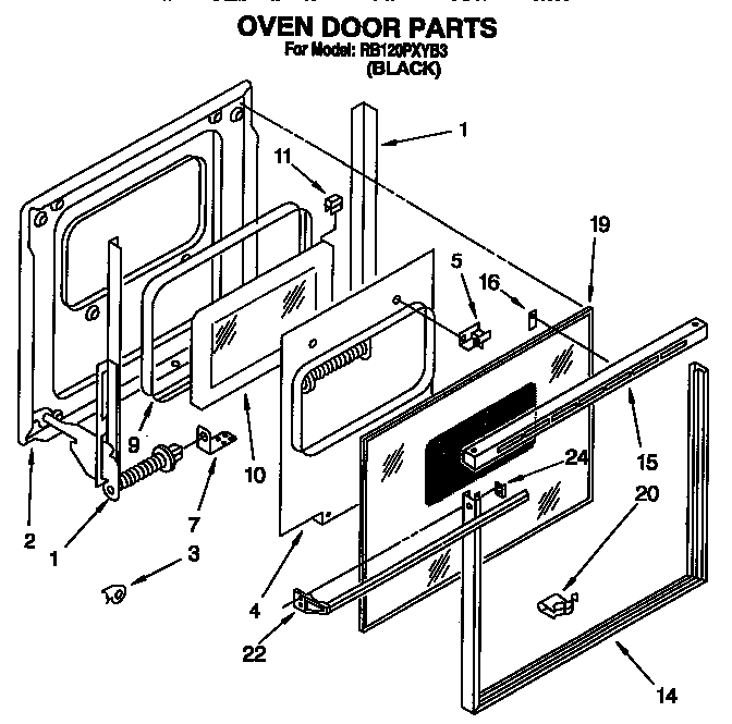Whirlpool RB120PXYB3 oven door diagram