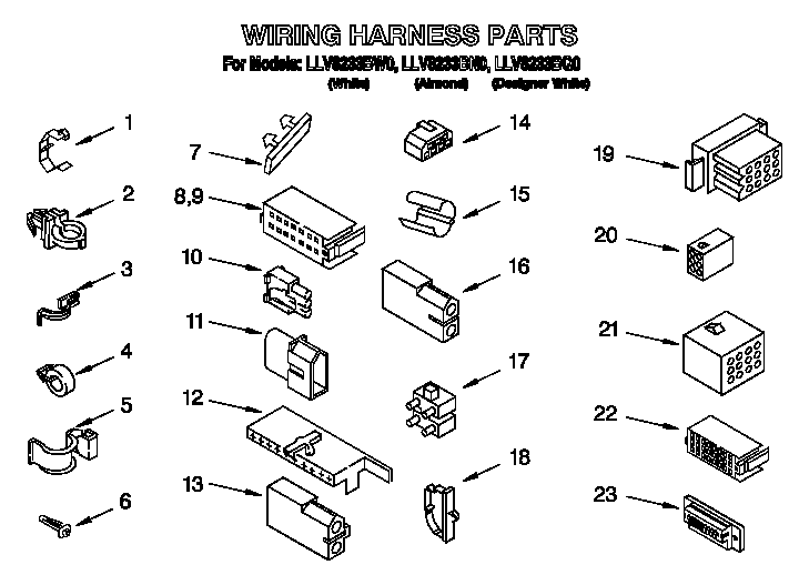 Whirlpool LLV8233BN0 wiring harness diagram
