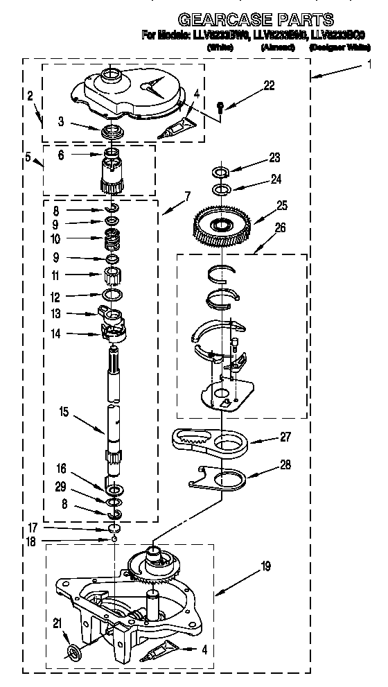 Whirlpool LLV8233BN0 gearcase diagram