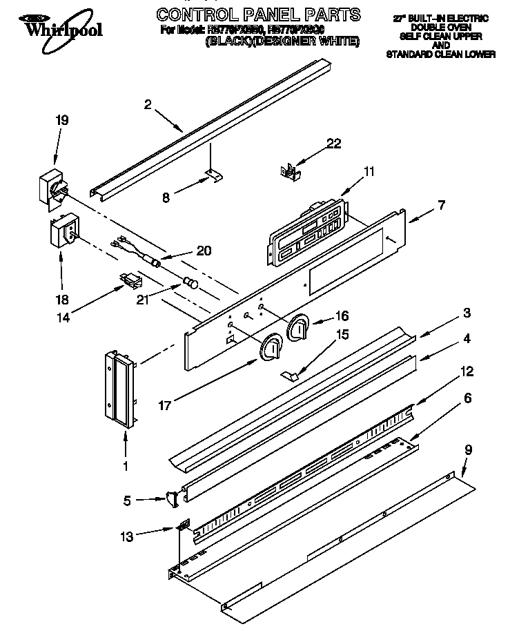 Whirlpool RB770PXBB0 control panel diagram