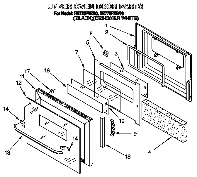 Whirlpool RB770PXBB0 upper oven door diagram