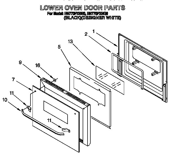 Whirlpool RB770PXBB0 lower oven door diagram