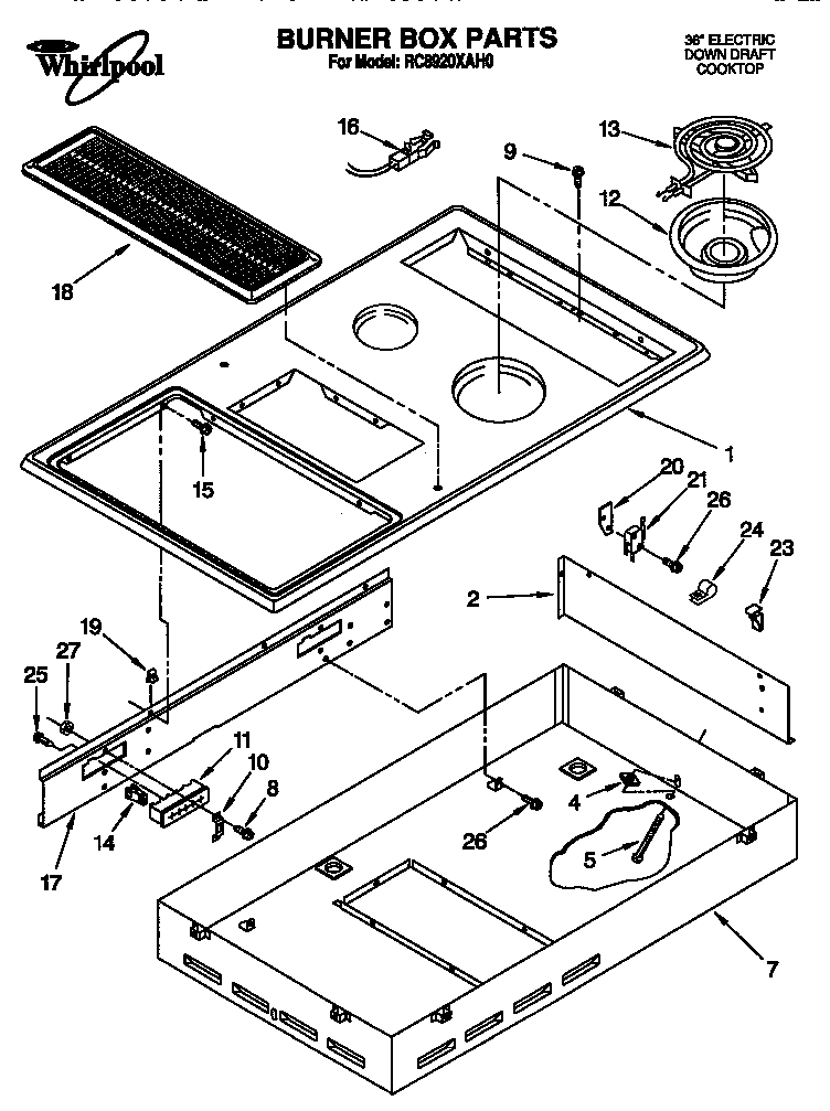 Whirlpool RC8920XAH0 burner box diagram