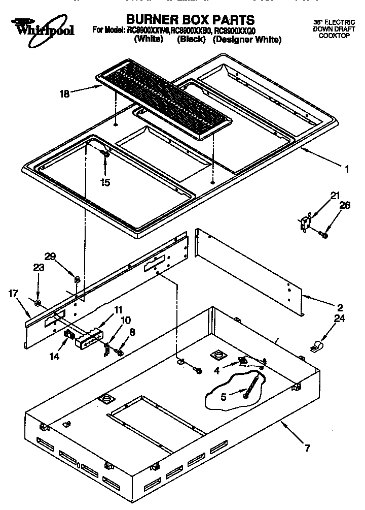 Whirlpool RC8900XXW0 burner box diagram