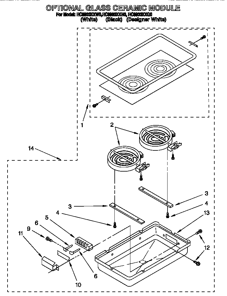 Whirlpool RC8900XXW0 optional glass cermamic module diagram