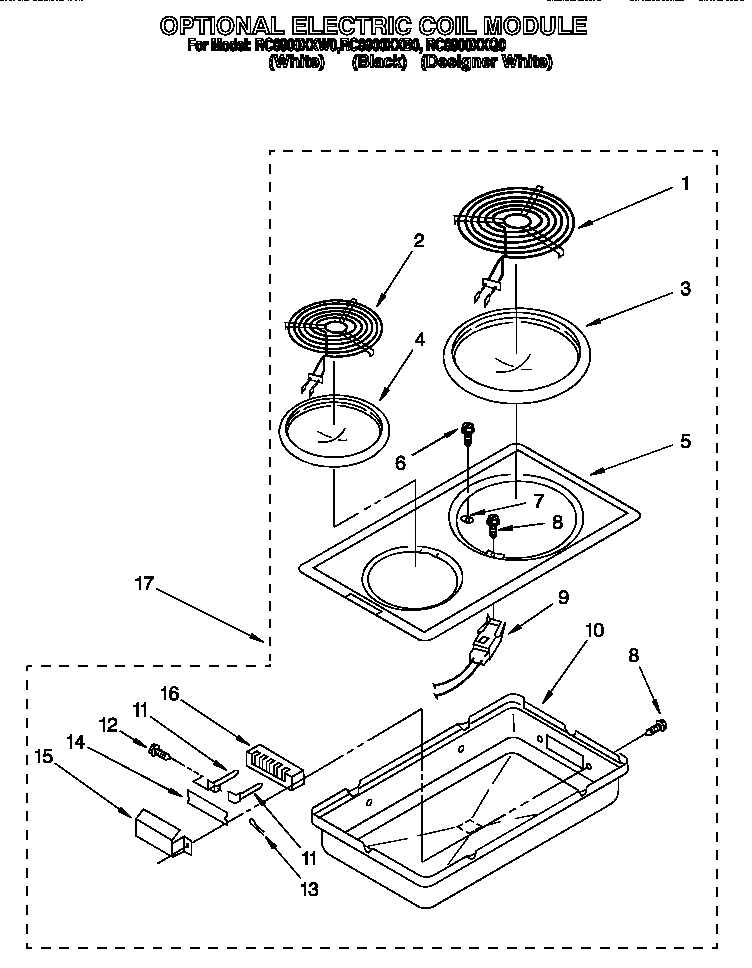 Whirlpool RC8900XXW0 optional electric coil module diagram