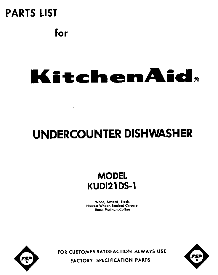 KitchenAid KUDI21DS1 front cover diagram