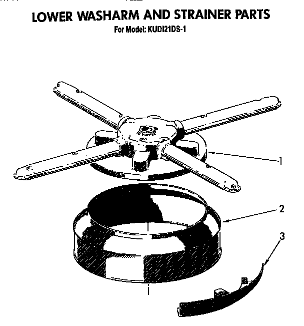 KitchenAid KUDI21DS1 lower wash arm and stainer diagram