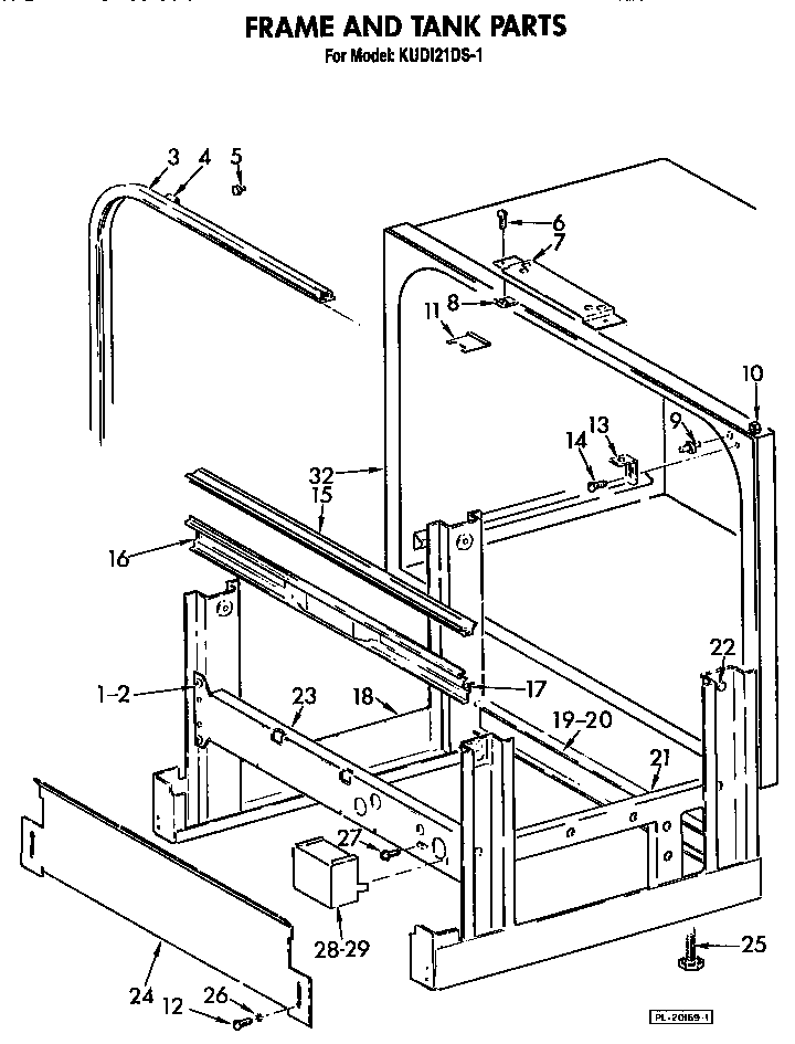 KitchenAid KUDI21DS1 frame and tank diagram