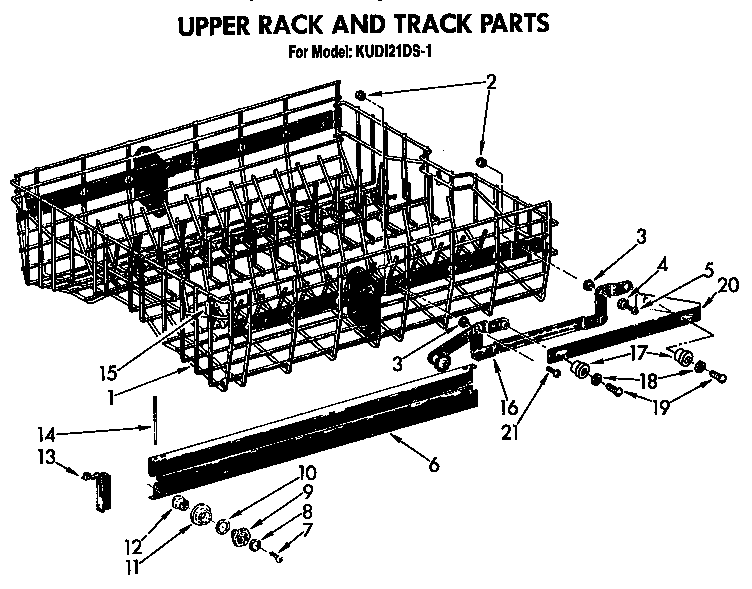 KitchenAid KUDI21DS1 upper rack and track diagram
