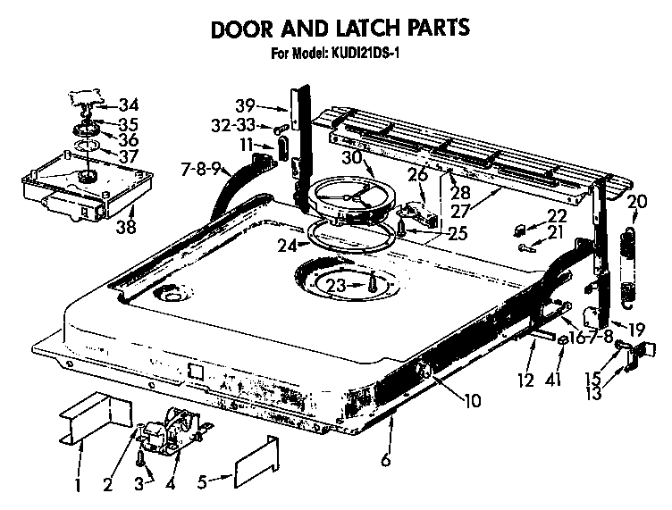 KitchenAid KUDI21DS1 door and latch diagram