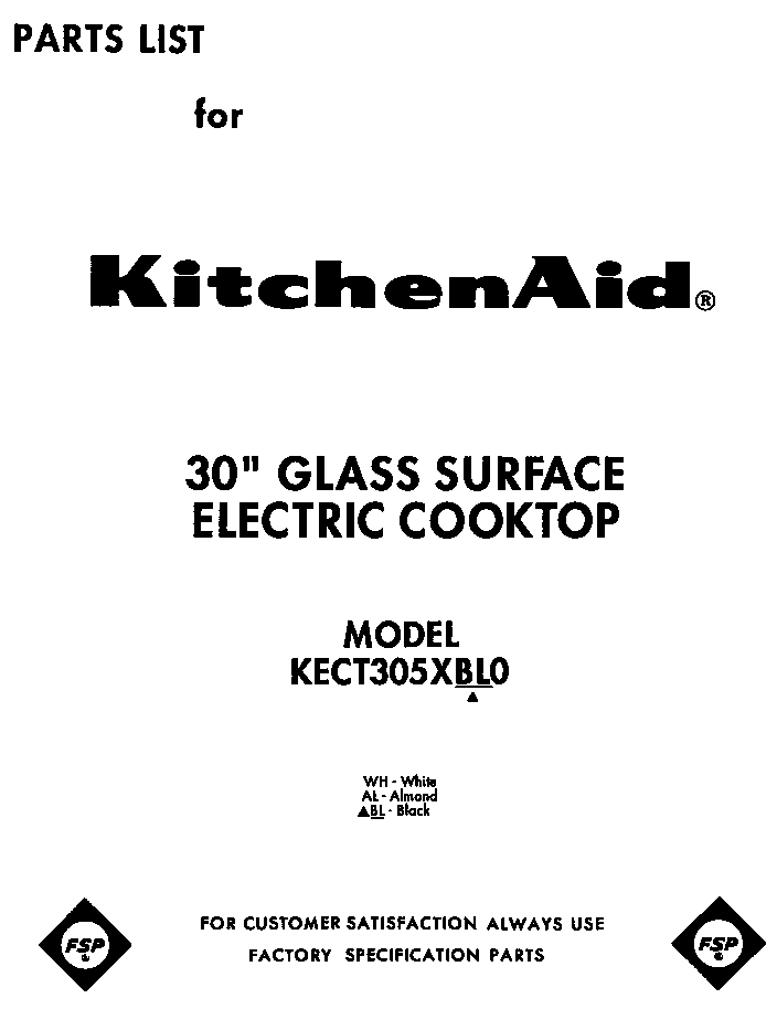 KitchenAid KECT305XWH0 front cover diagram