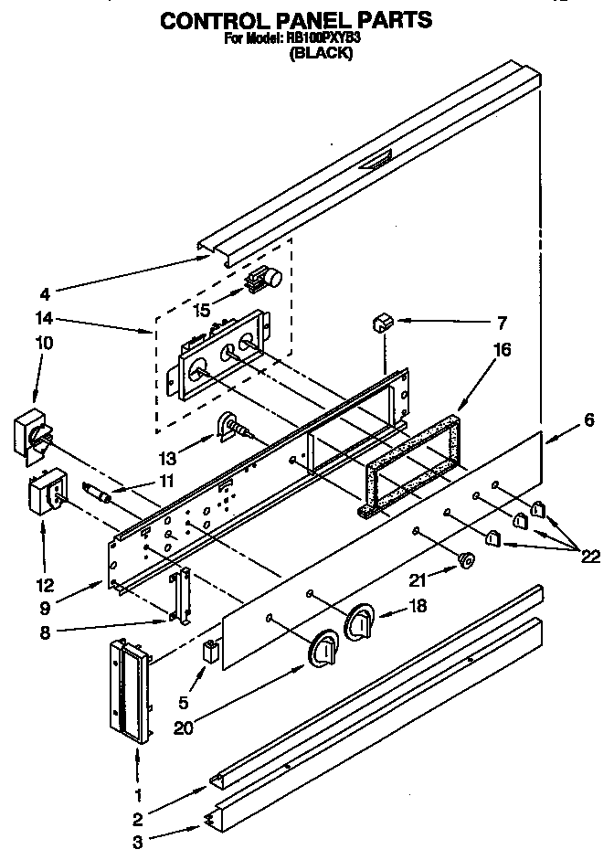 Whirlpool RB100PXYB3 control panel diagram