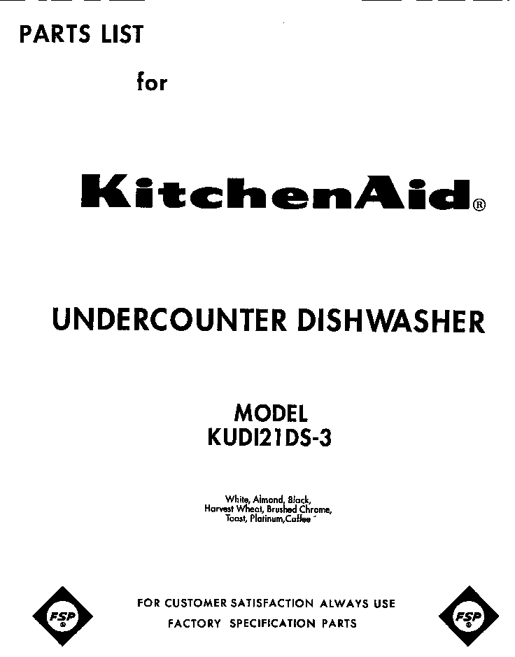 KitchenAid KUDI21DS3 front cover diagram