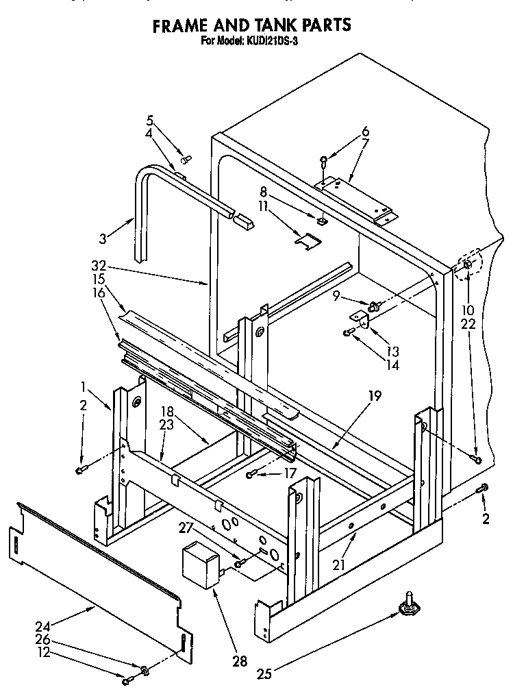 KitchenAid KUDI21DS3 frame and tank diagram