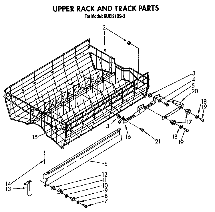KitchenAid KUDI21DS3 upper rack and track diagram