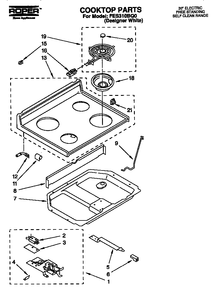 Roper FES310BQ0 cooktop diagram