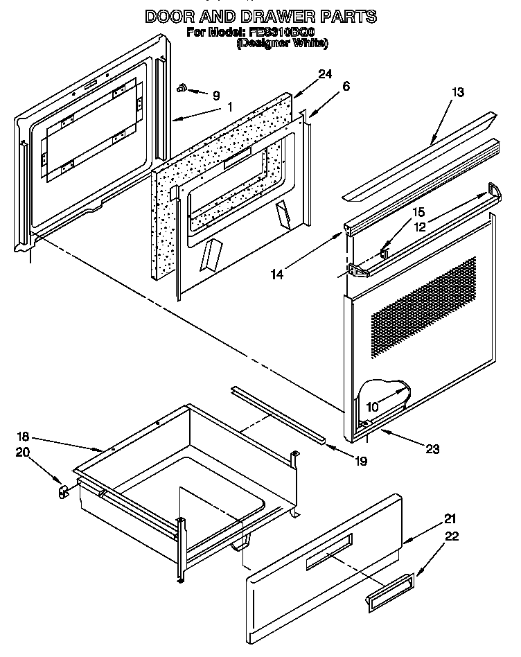 Roper FES310BQ0 door and drawer diagram