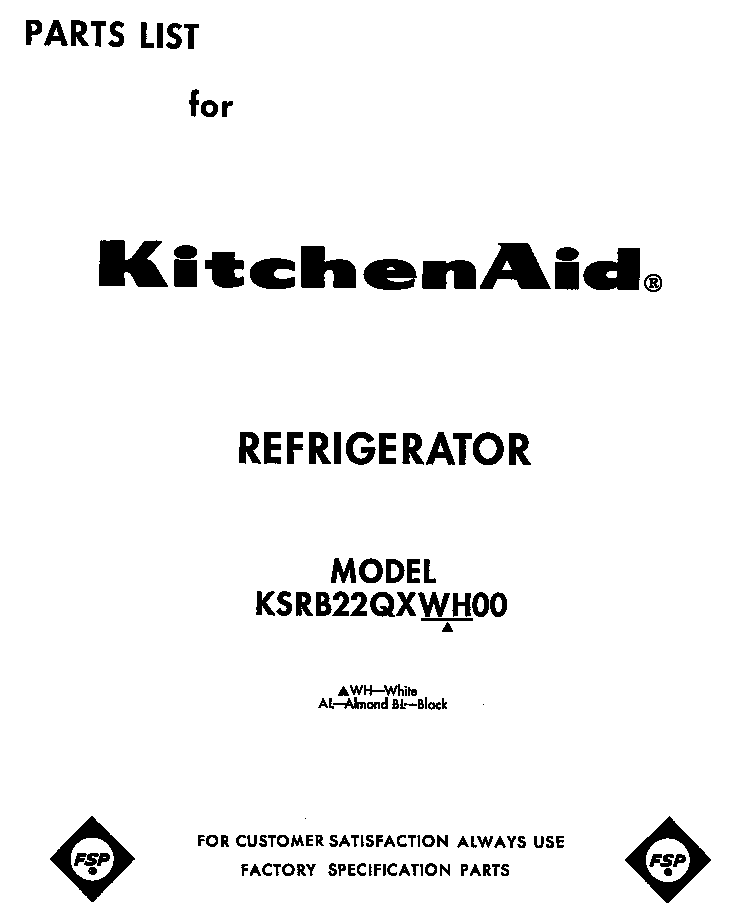 KitchenAid KSRB22QXBL00 front cover diagram