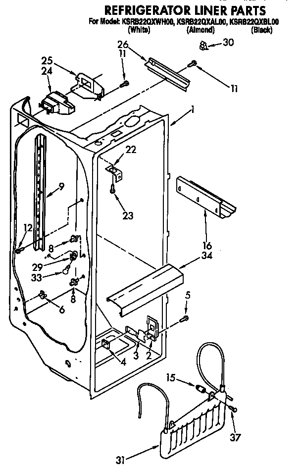 KitchenAid KSRB22QXBL00 refrigerator liner diagram