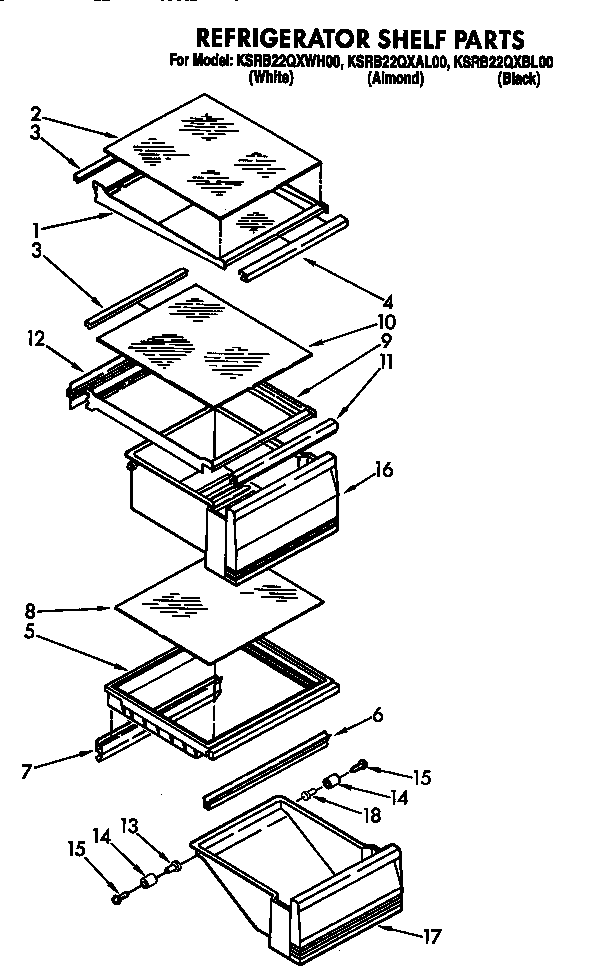 KitchenAid KSRB22QXBL00 refrigerator shelf diagram