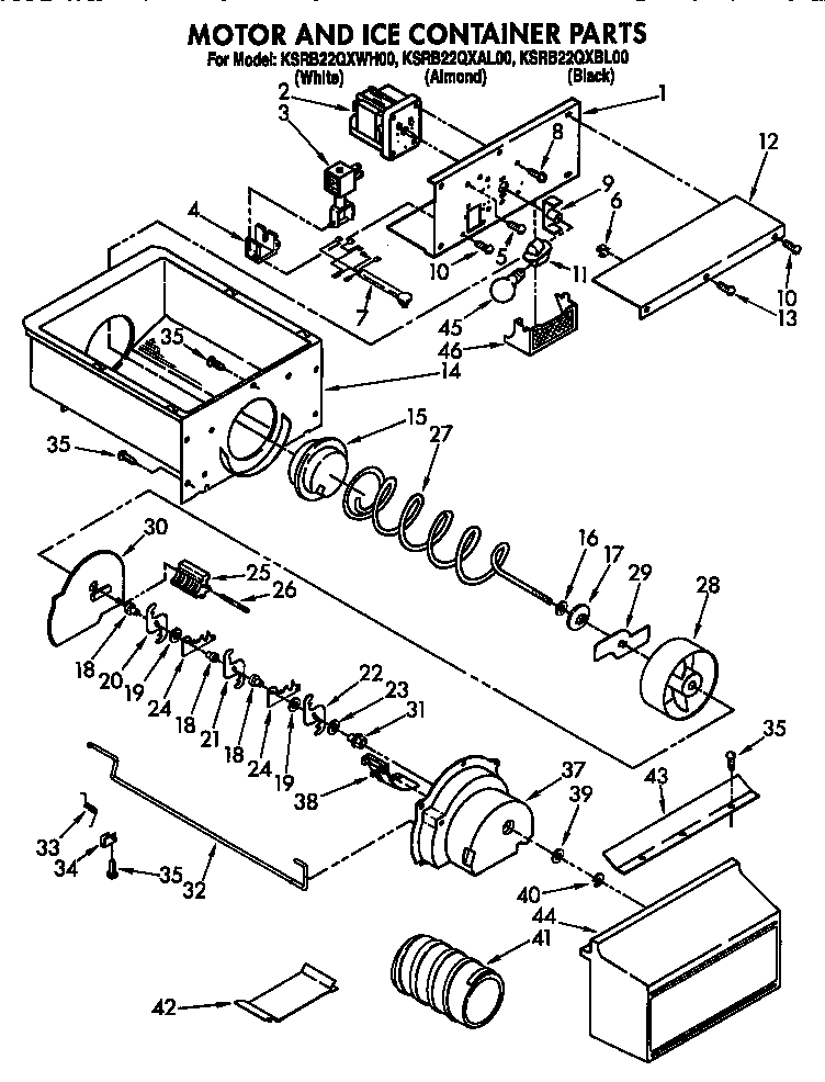 KitchenAid KSRB22QXBL00 motor and ice container diagram