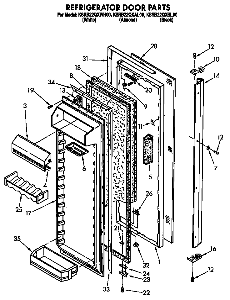 KitchenAid KSRB22QXBL00 refrigerator door diagram