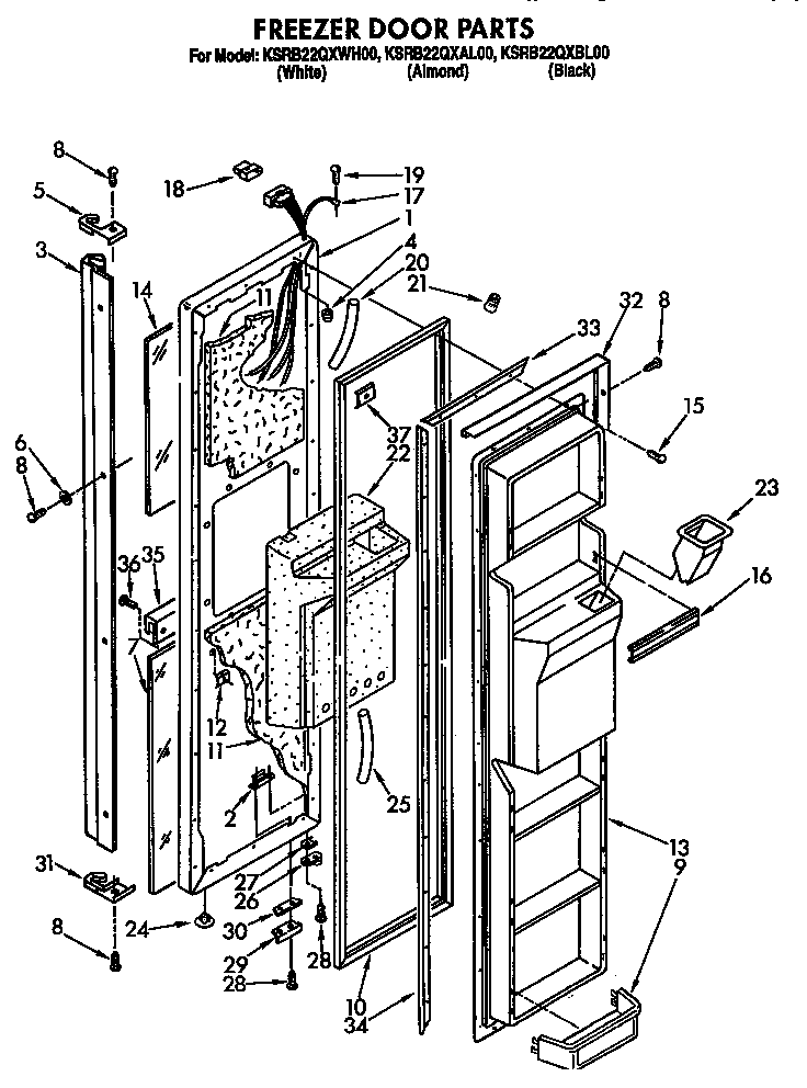 KitchenAid KSRB22QXBL00 freezer door diagram