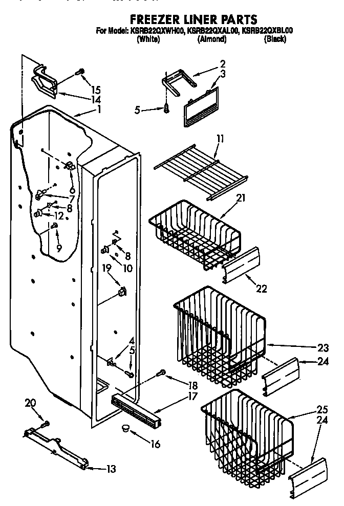 KitchenAid KSRB22QXBL00 freezer liner diagram
