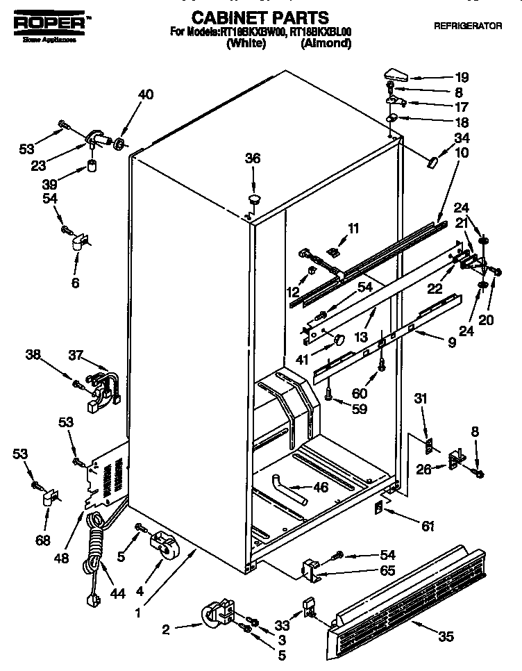 Roper RT18BKXBW00 cabinet diagram