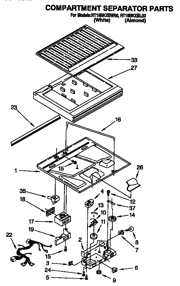 Roper RT18BKXBW00 compartment separator diagram