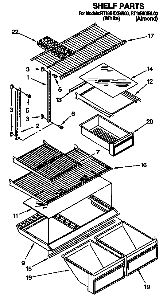 Roper RT18BKXBW00 shelf diagram