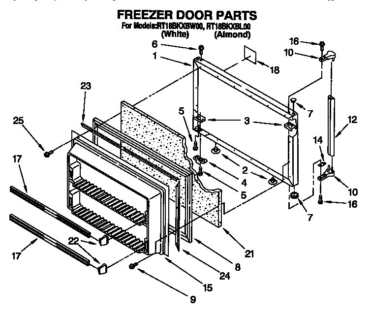 Roper RT18BKXBW00 freezer door diagram