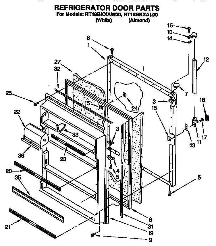 Roper RT18BKXBW00 refrigerator door diagram