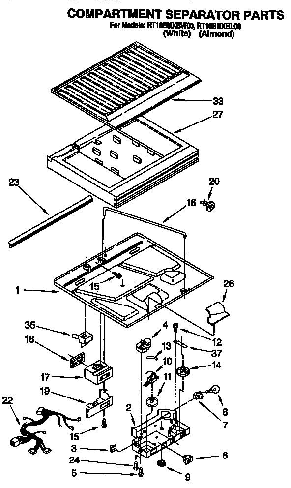Roper RT18BMXBL00 compartment separator diagram