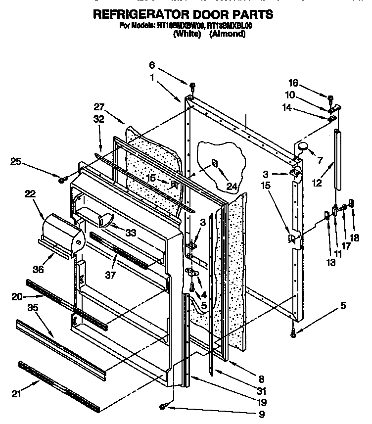 Roper RT18BMXBL00 refrigerator door diagram